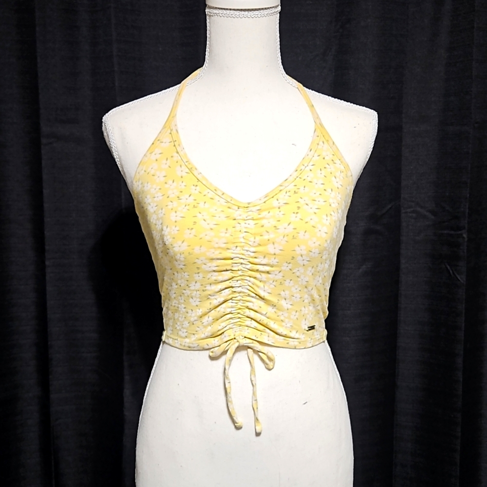 Hollister floral crop top with tie neck